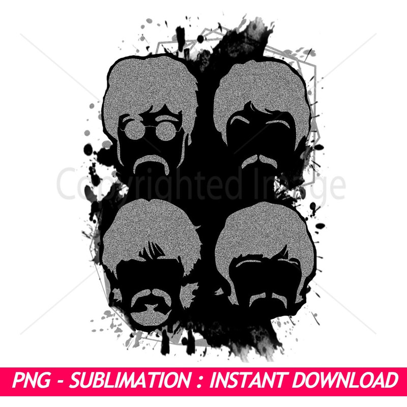 Beatles Mustache John Lennon Paul McCartney Black And Silver Splash Ink Art PNG Exclusive PNG Subl 0