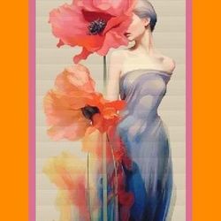 embroidery pattern for the painting girl and poppies