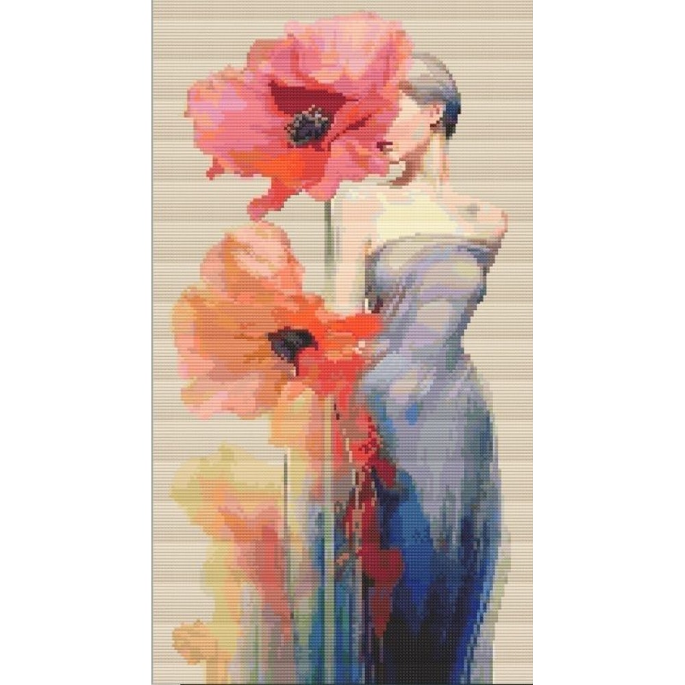 Embroidery Pattern For The Painting Girl And Poppies 1