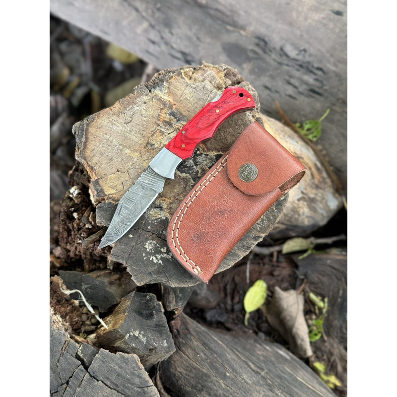 9 CUSTOM HAND MADE DAMASCUS STEEL SKINNER KNIFE ROSEWOOD HANDLE WSHEATH 3