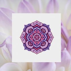Mandala cross stitch pattern Lilac mandala counted chart Zen simple cross stitch Floral lotus mandala yoga embroidery