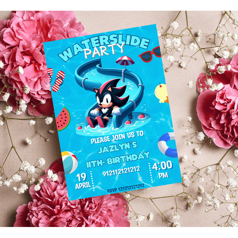 Shadow Sonic Pool Party Invitation Waterslide Birthday Bash Editable Canva Template 2