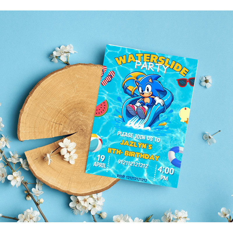 Sonic The Hedgehog Pool Party Invitation Waterslide Birthday Invite Editable Canva Template 3