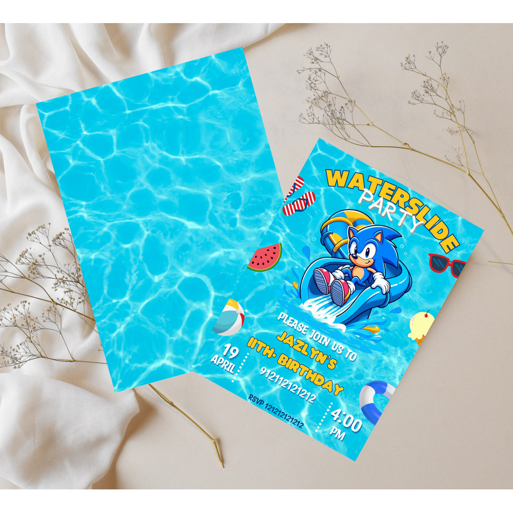 Sonic The Hedgehog Pool Party Invitation Waterslide Birthday Invite Editable Canva Template 4