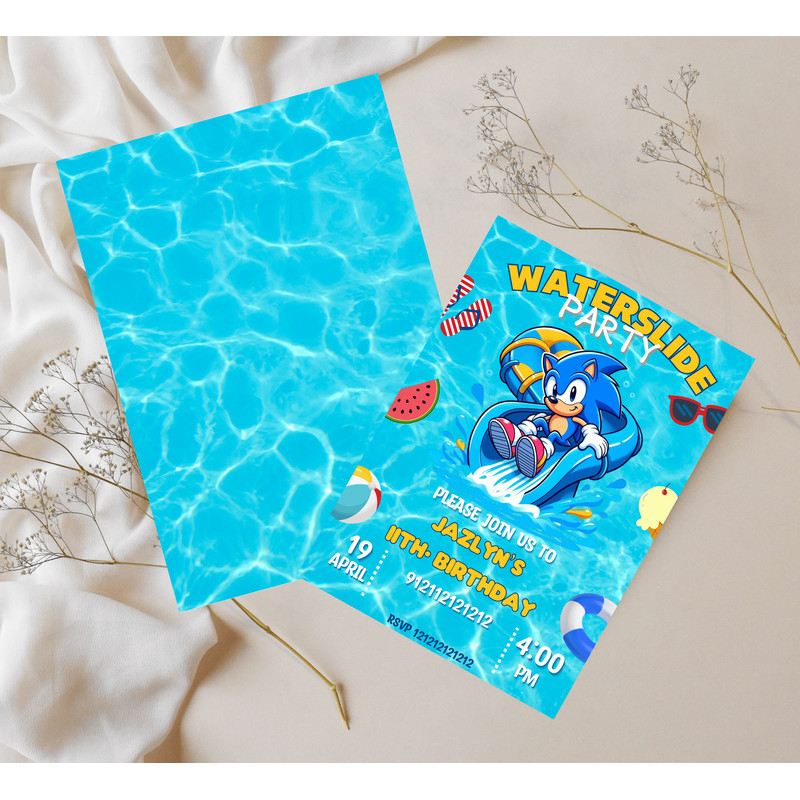Sonic The Hedgehog Pool Party Invitation Waterslide Birthday Invite Editable Canva Template 4