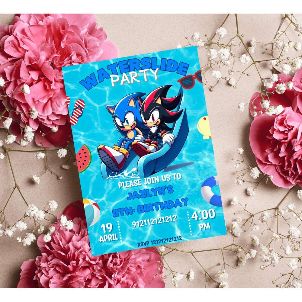 Sonic Shadow Pool Party Birthday Invitation Waterslide Summer Bash Editable Canva Template 2