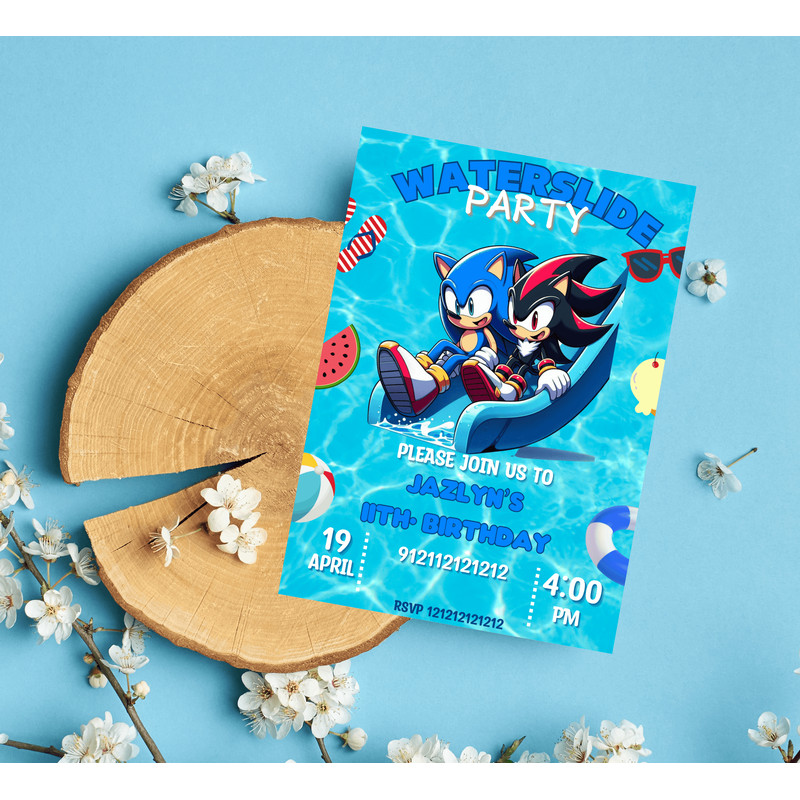 Sonic Shadow Pool Party Birthday Invitation Waterslide Summer Bash Editable Canva Template 4