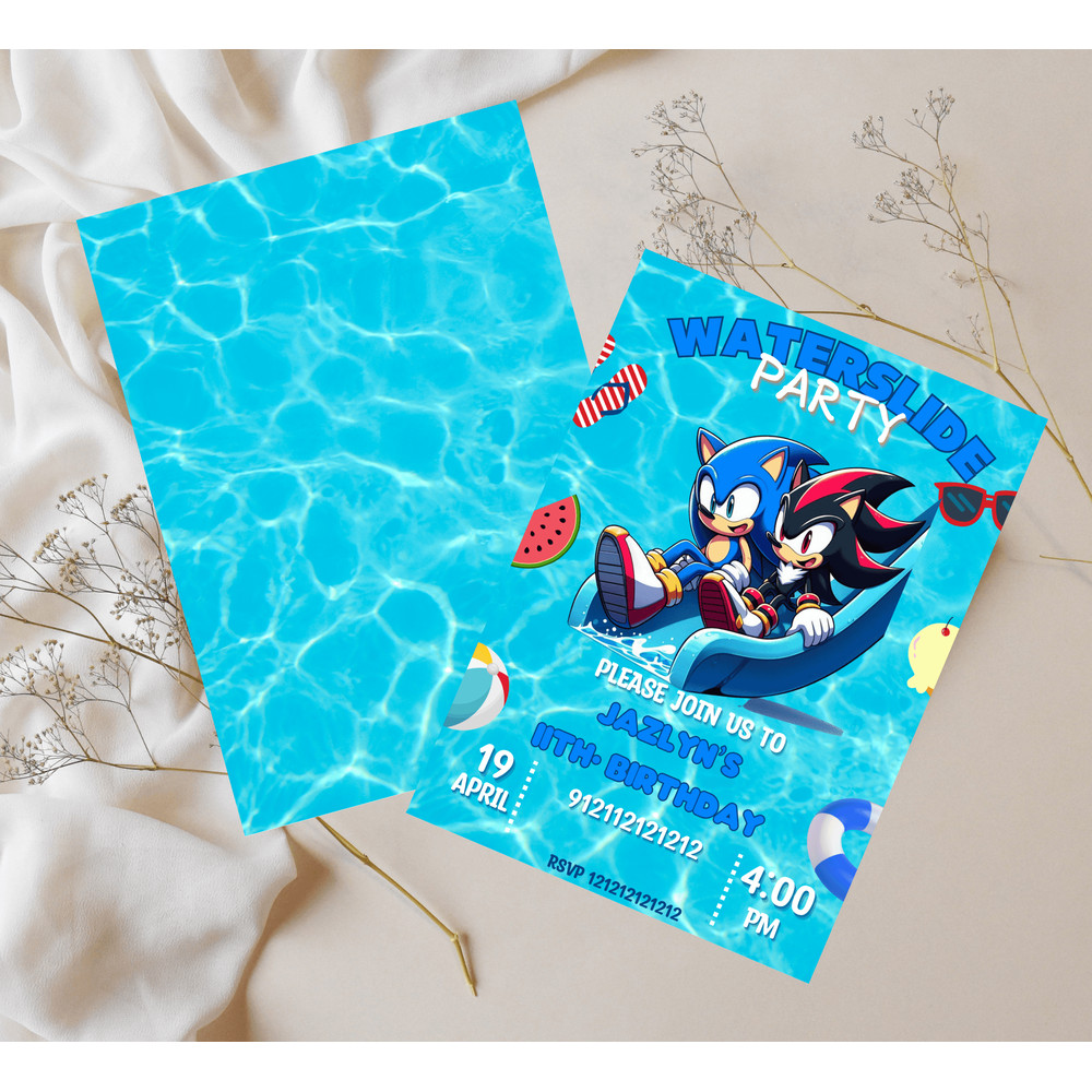 Sonic Shadow Pool Party Birthday Invitation Waterslide Summer Bash Editable Canva Template 5