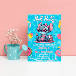 stitch & lilo pool party birthday invitation | tropical luau summer bash | editable canva template