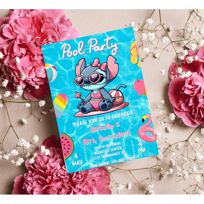 Stitch Lilo Pool Party Birthday Invitation Tropical Luau Summer Bash Editable Canva Template 2