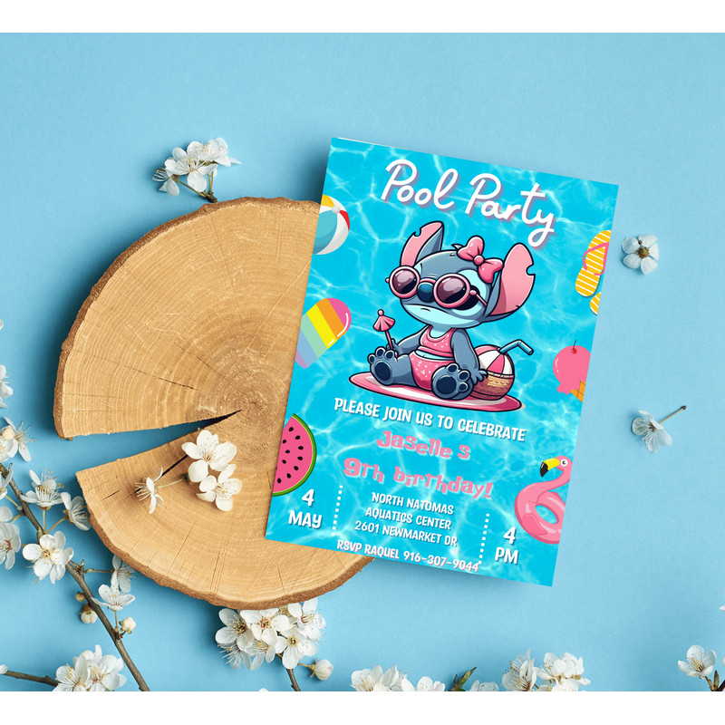 Stitch Lilo Pool Party Birthday Invitation Tropical Luau Summer Bash Editable Canva Template 5
