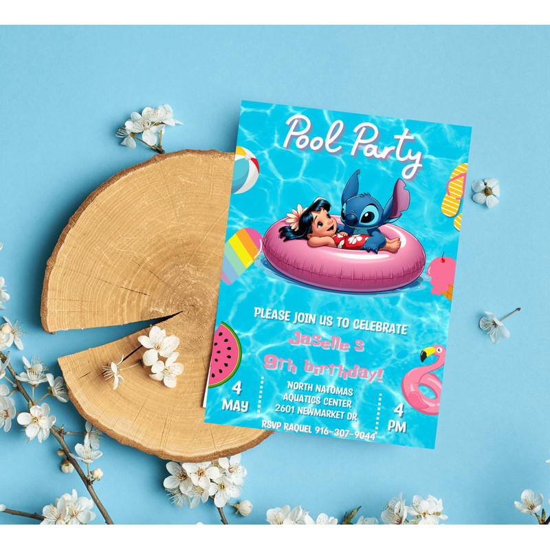 Stitch Lilo Pool Party Birthday Invitation Tropical Luau Summer Bash Editable Canva Template 3