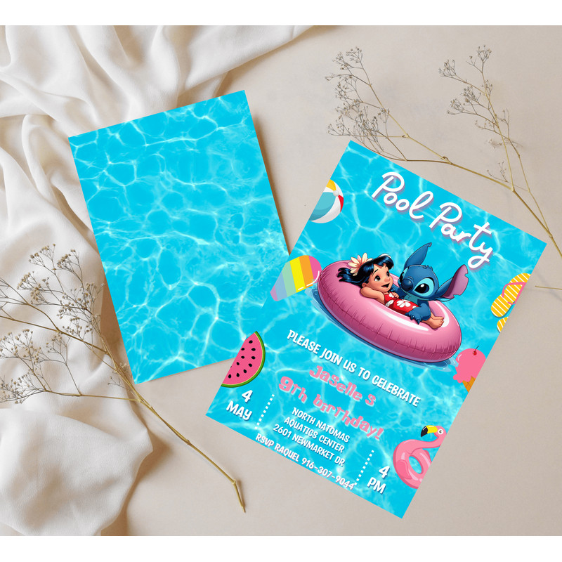 Stitch Lilo Pool Party Birthday Invitation Tropical Luau Summer Bash Editable Canva Template 4