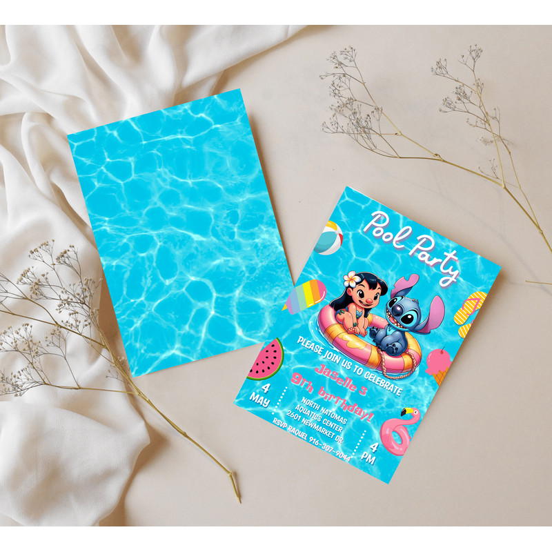 Lilo Stitch Pool Birthday Invitation Tropical Party Fun 0