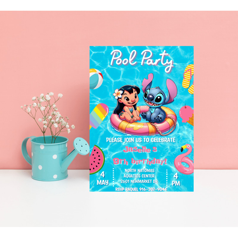 Lilo Stitch Pool Birthday Invitation Tropical Party Fun 1