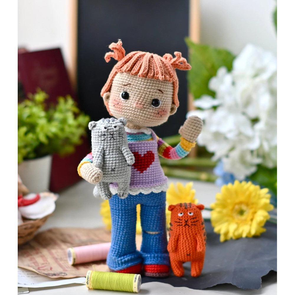 Handmade Crochet Doll  Amigurumi Girl With Heart Sweater  Soft Toy Gift  Wald 3