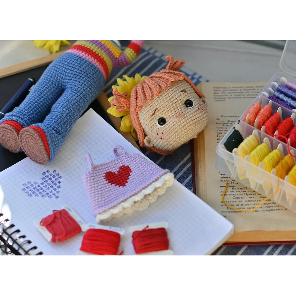 Handmade Crochet Doll  Amigurumi Girl With Heart Sweater  Soft Toy Gift  Wald 4