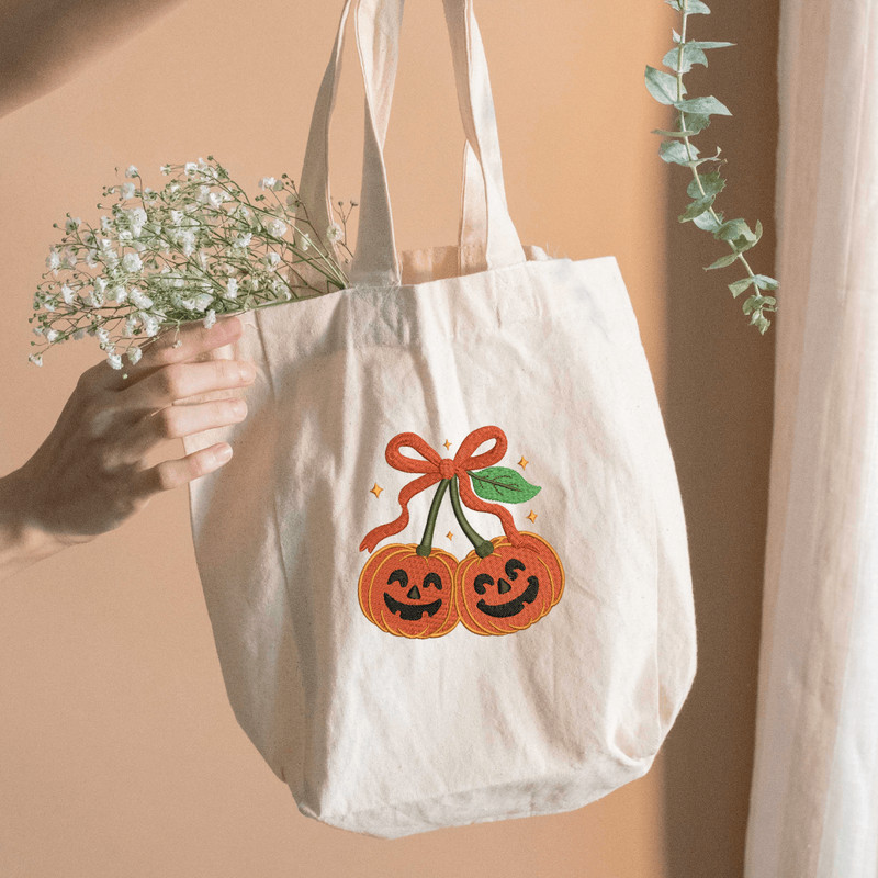Pumpkin Cherry Coquette Embroidery Design Autumn Girly Machine Embroidery Halloween Fall Embroidery 1