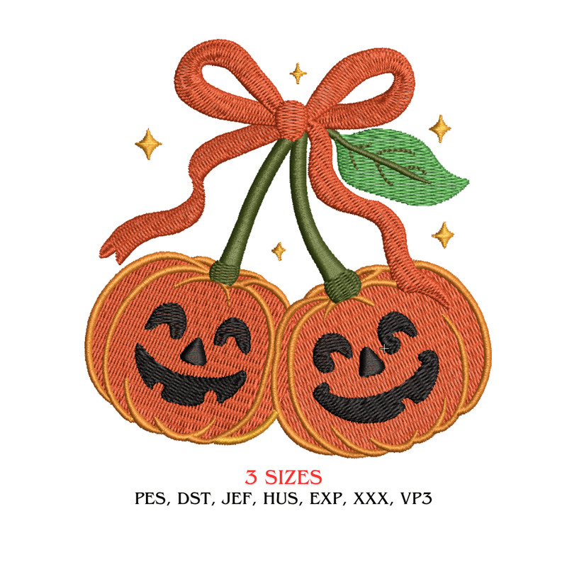 Pumpkin Cherry Coquette Embroidery Design Autumn Girly Machine Embroidery Halloween Fall Embroidery 0