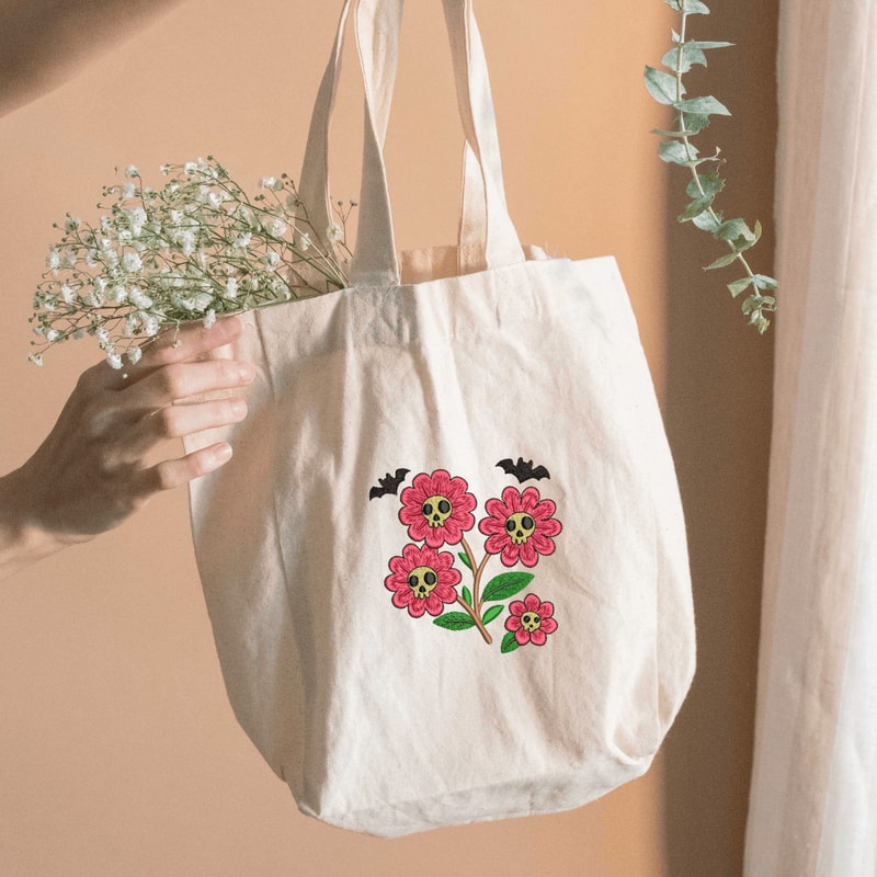 Skull Flower Bats Embroidery Design Halloween Embroidery 3 Sizes Instant Download 1