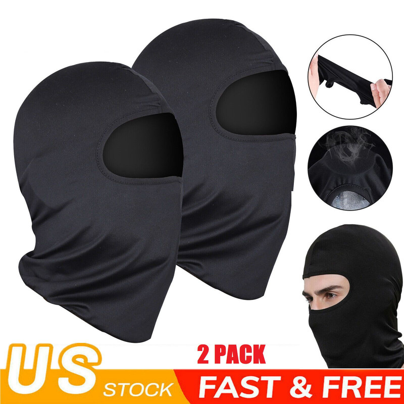 2PCS Men Balaclava Black Full Face Mask Winter Motorcycle Ski Neck Warmer Gaiter 0