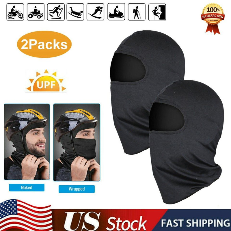 2PCS Men Balaclava Black Full Face Mask Winter Motorcycle Ski Neck Warmer Gaiter 1