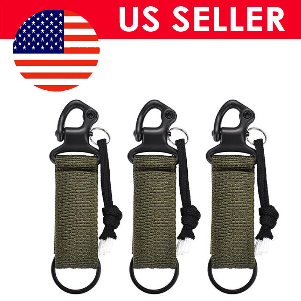 3Pcs Tactical Hanging Belt Carabiner KeyHook Webbing Buckle Strap Clip Green 0
