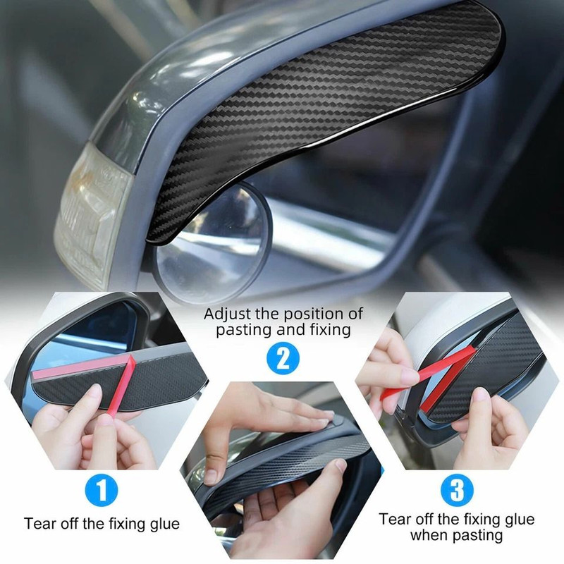 2pcs Carbon Fiber Car Rear View Side Mirror Rain Board Eyebrow Guard Sun Visor 3