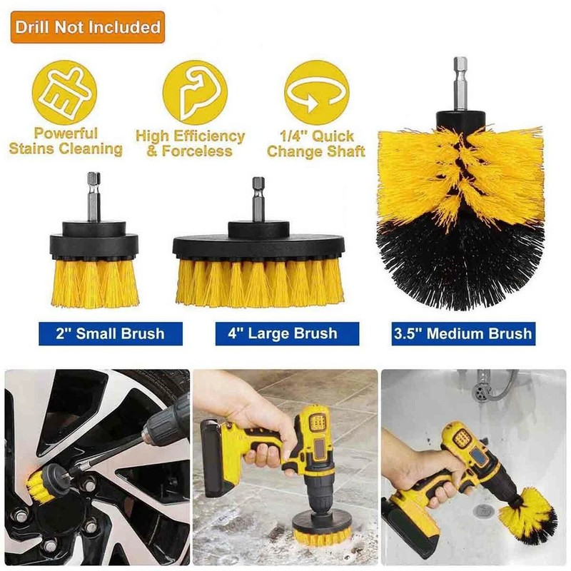 Power Scrubber Drill Brushes Set Car Wash Cleaner Spin Tub Shower Wall Brush Kit 1