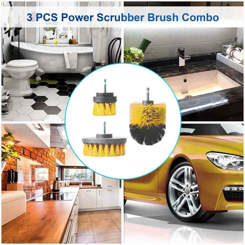 Power Scrubber Drill Brushes Set Car Wash Cleaner Spin Tub Shower Wall Brush Kit 2