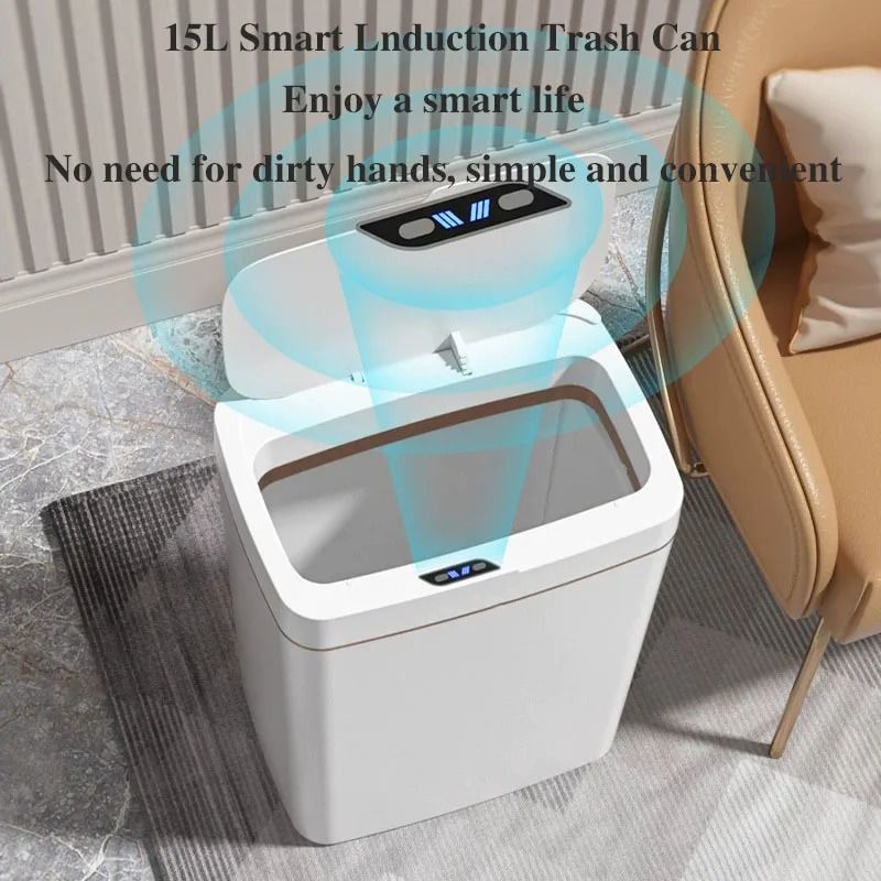 15L Motion Sensor Trash Can With Automatic Lid And Waterproof Design For Kitchen Or Bathroom 0