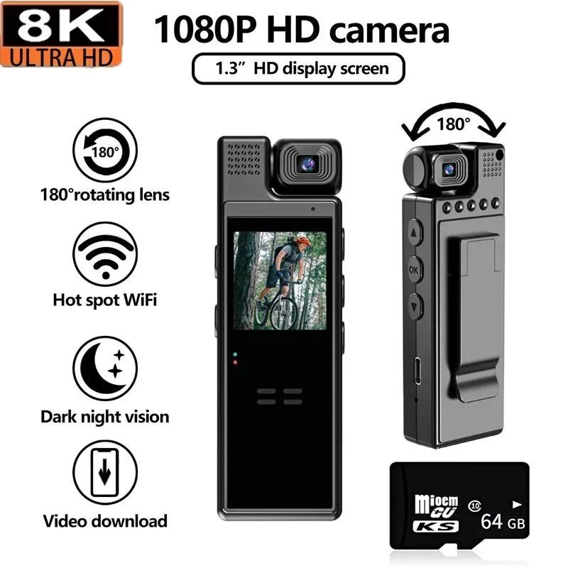 Mini 8K HD Clip On Action Camera With Night Vision And 180 Degree Rotatable Lens 9