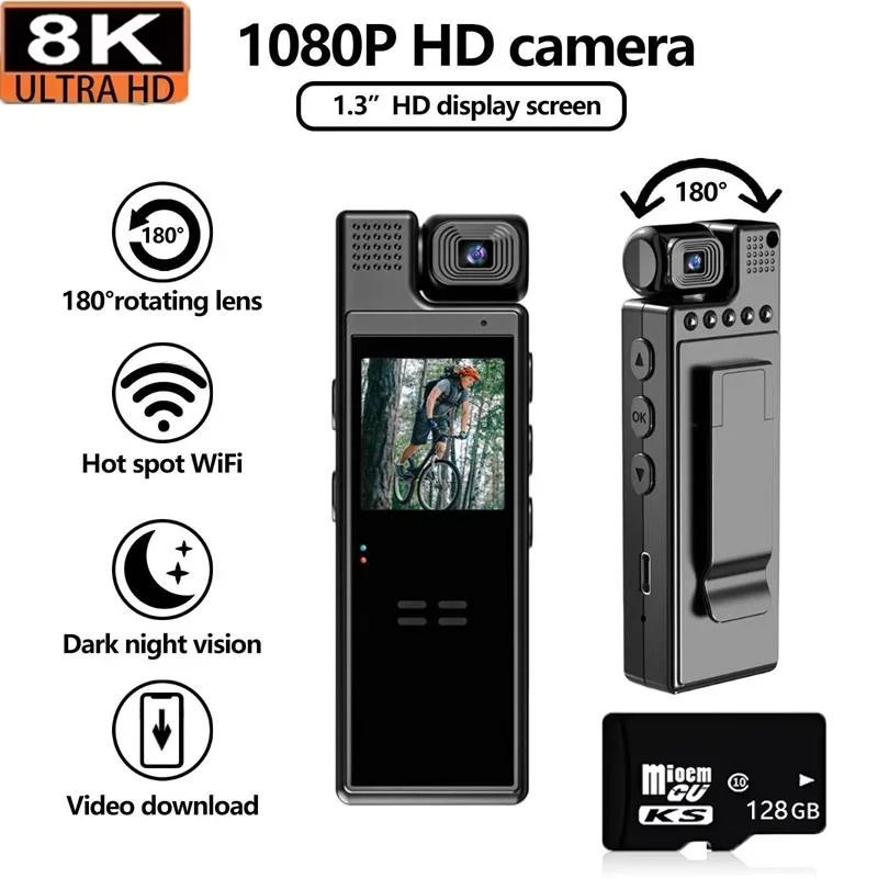 Mini 8K HD Clip On Action Camera With Night Vision And 180 Degree Rotatable Lens 10