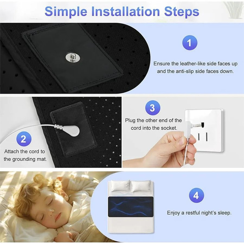 Grounding Sleep Pad For Mattress Indoor Use With Conductive Material And Grounding Cord 4