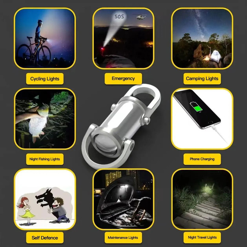 Outdoor Mini Flashlight With 1200 Lumen Brightness Rechargeable Type C Waterproof Keychain Light 3