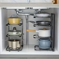 adjustable stainless steel pot and pan organizer rack multi layer kitchen storage