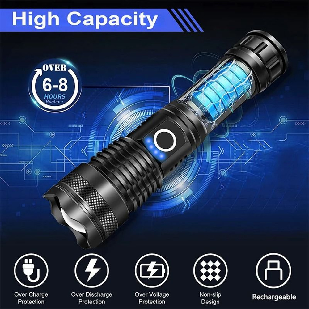 Rechargeable LED Tactical Flashlight With Telescopic Zoom For Outdoor Camping Or Fishing 4