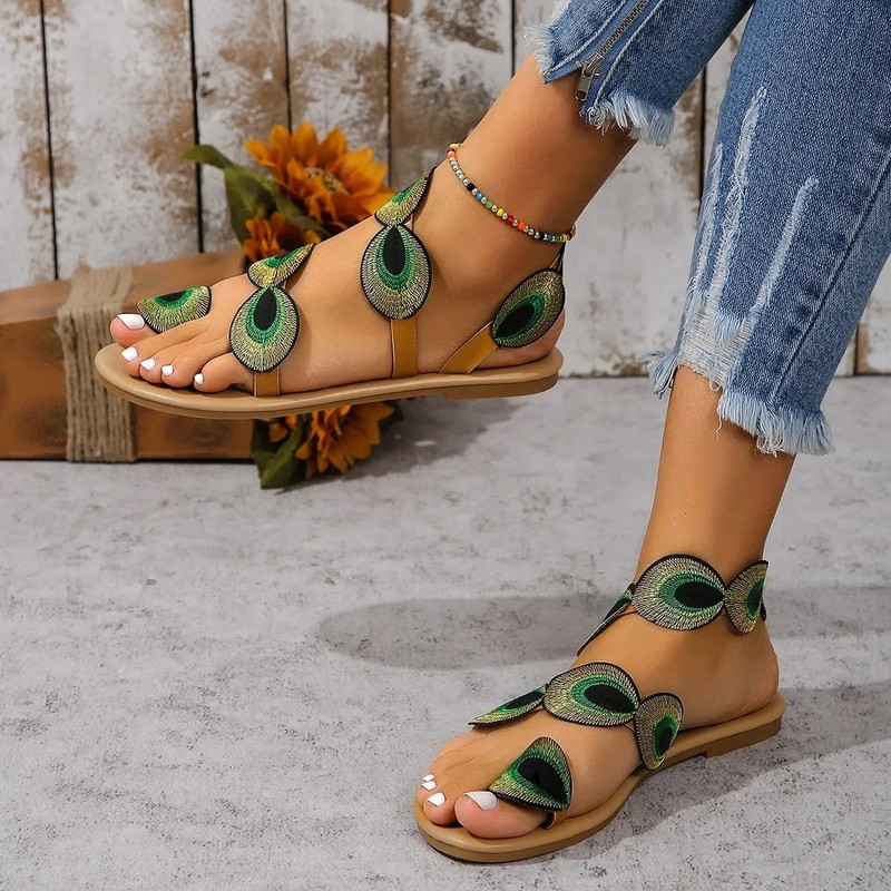 Embroidered Flat Sandals With Floral Design For Summer And Outdoor Wear 2
