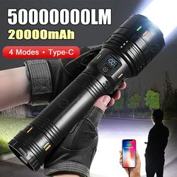 high power rechargeable led flashlight with built in battery and type c charging