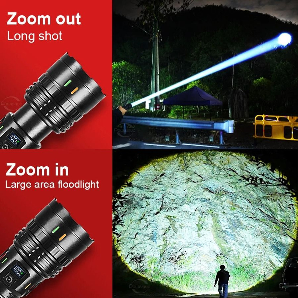 High Power Rechargeable LED Flashlight With Built In Battery And Type C Charging 5