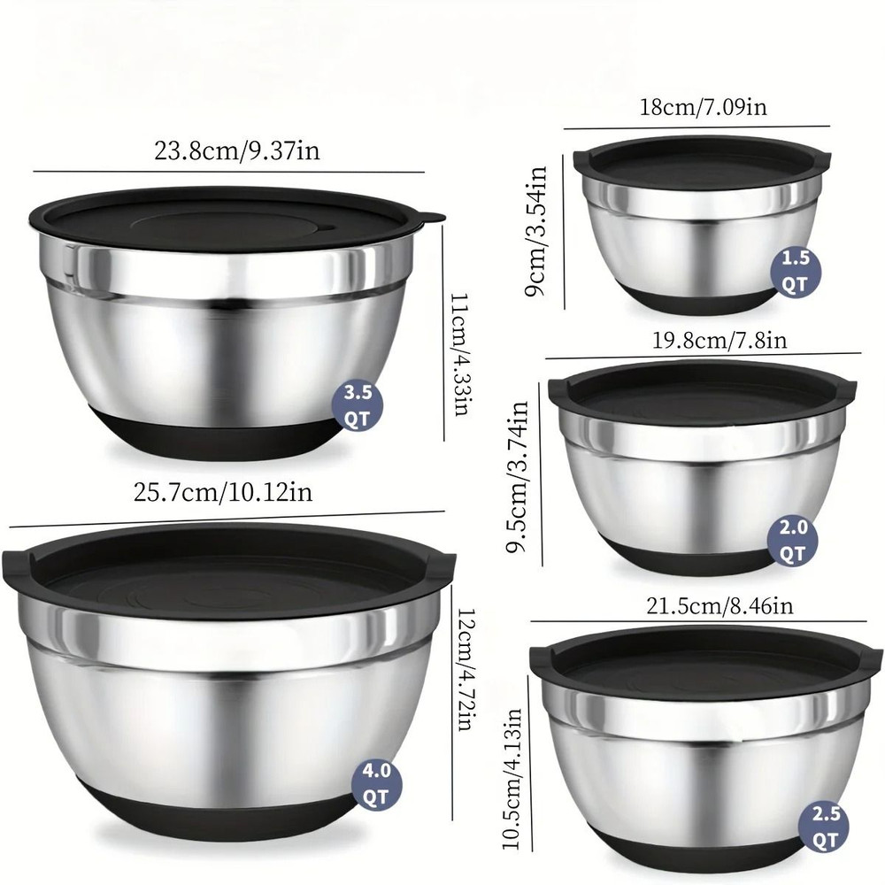 8 Piece Stainless Steel Mixing Bowls With Airtight Lids Non Slip Base Stackable Nesting Design Dis 5