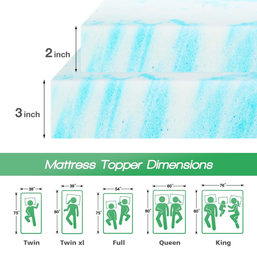 Cooling Gel Memory Foam Mattress Topper Full Size Soft And Breathable 2 To 3 Inch 7