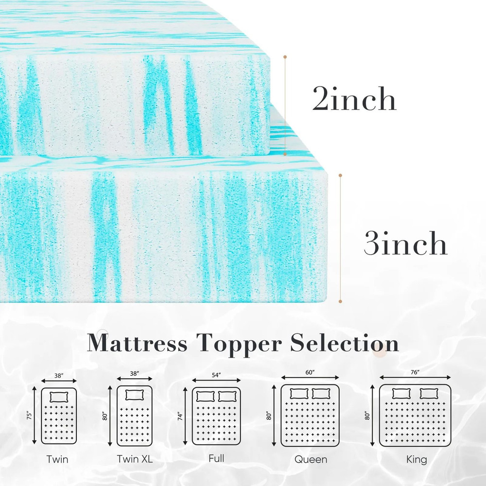 Cooling Gel Memory Foam Mattress Topper Full Size Soft And Breathable 2 To 3 Inch 8