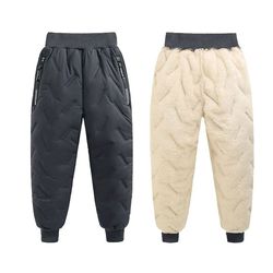 boys thick fleece cotton winter pants with lamb wool lining for cold weather