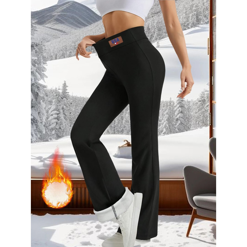 High Waist Plush Bell Bottom Warm Pants For Women Soft Thick Winter Trousers 2
