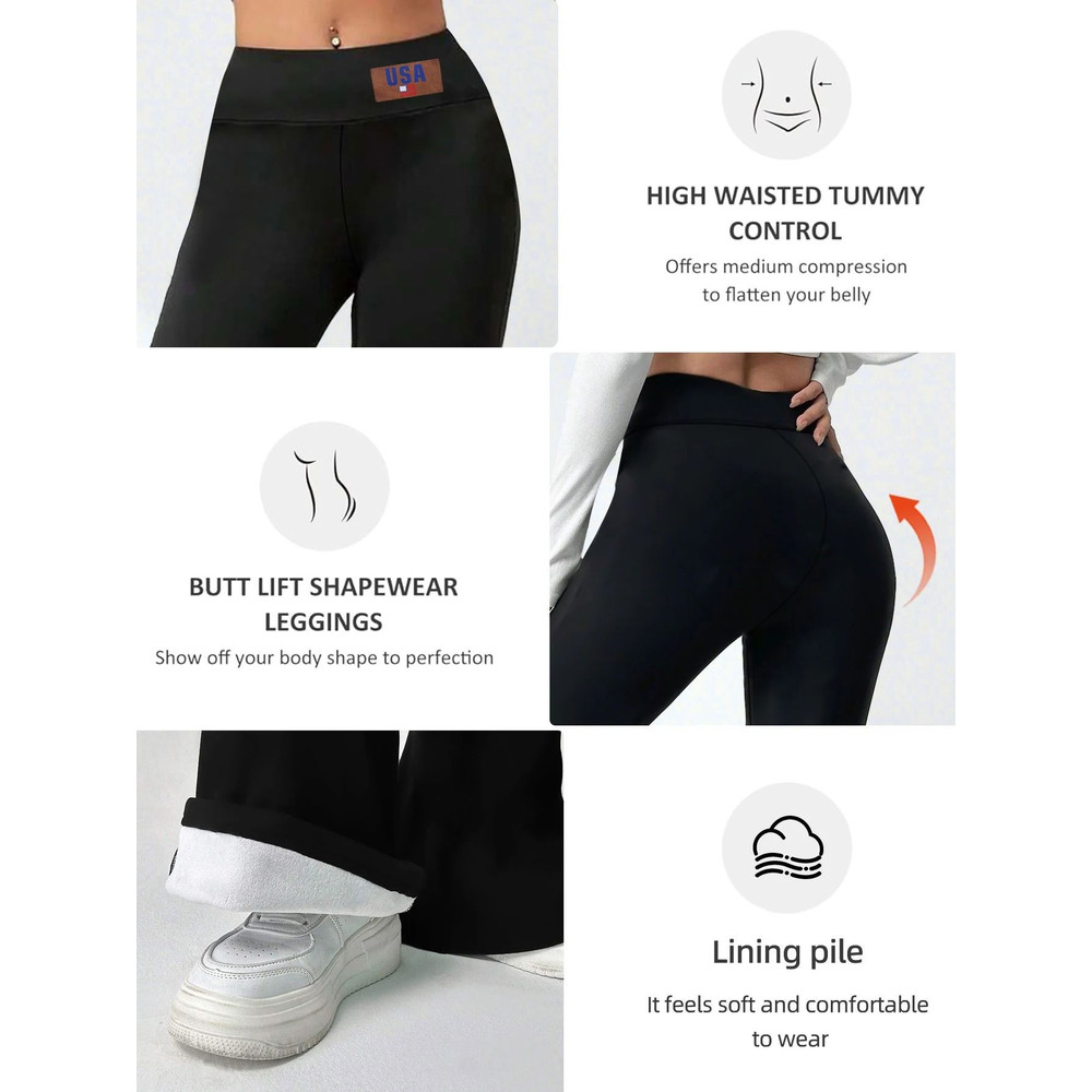 High Waist Plush Bell Bottom Warm Pants For Women Soft Thick Winter Trousers 5