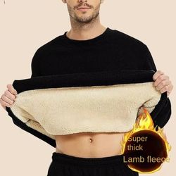men thermal fleece pullover thick warm crewneck sweatshirt for winter