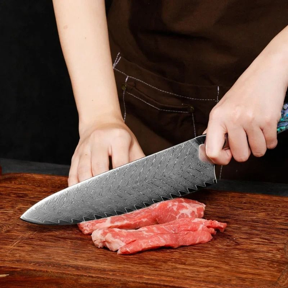8 Inch Damascus Steel Chef Knife With Abalone Shell Handle Professional Kitchen Blade 2