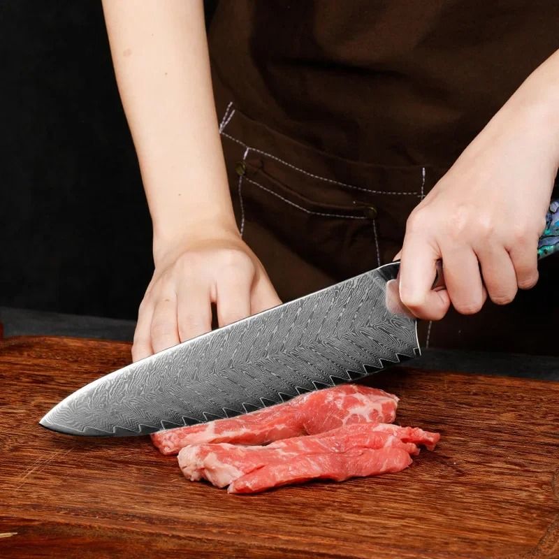 8 Inch Damascus Steel Chef Knife With Abalone Shell Handle Professional Kitchen Blade 2