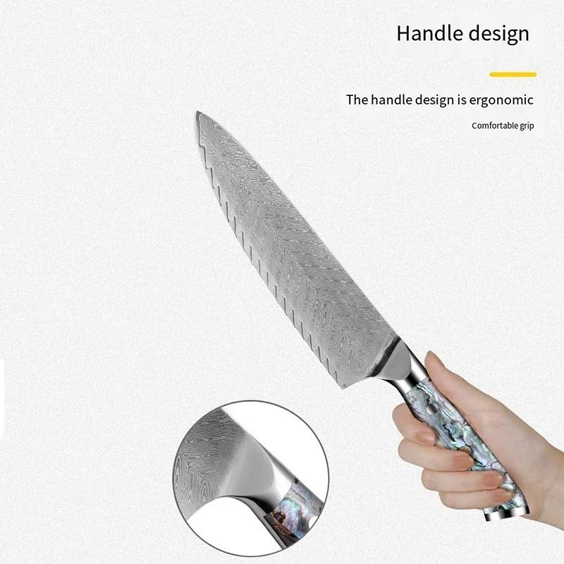 8 Inch Damascus Steel Chef Knife With Abalone Shell Handle Professional Kitchen Blade 3